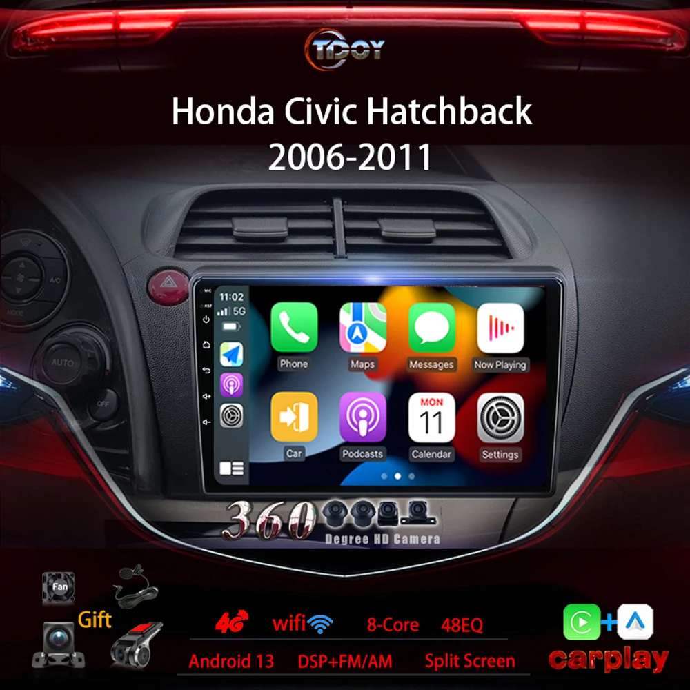

2Din Android 15 For Honda Civic Hatchback 2006-2011 Car Radio Multimidia Video Player Navigation Carplay Android Auto Wireless