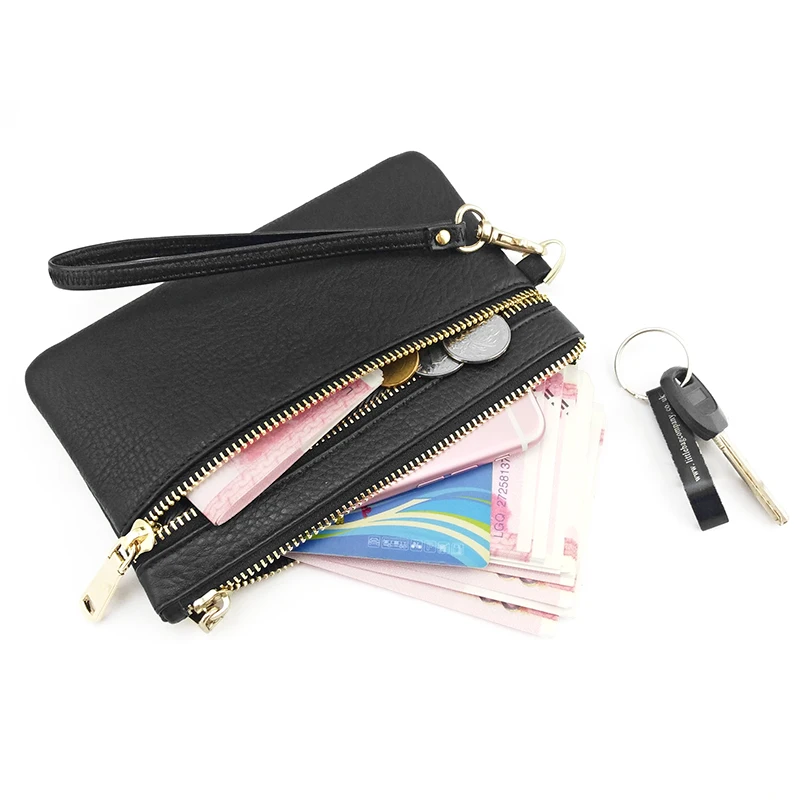 NICOLE & CO Women Men Money Clip Card Holder Wallet Long Phone Bag GENUINE LEATHER Purse Coffee Black Money Clip Handbag