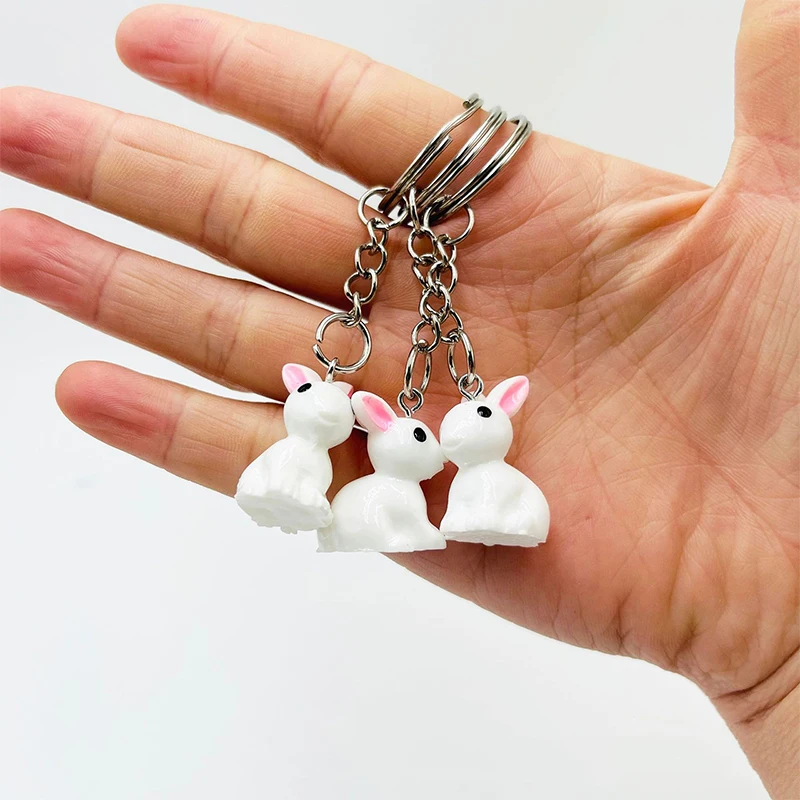 Mini Resin White Rabbit Keychain Charm Pendant Alloy Keyring For Women Girls Kids Couple Car Bag Lovely Gift Jewelry