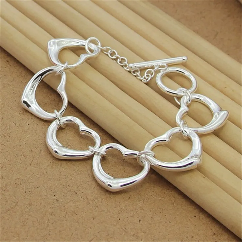 

925 Sterling Silver Love Heart Chain Bracelet For Women Wedding Party Fashion Charm Jewelry Gifts