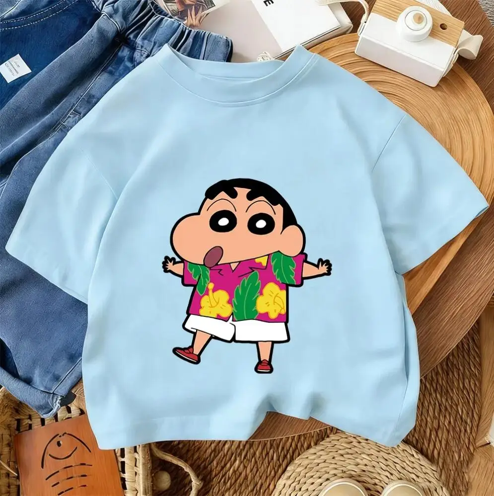 Crayon Shin Chan Hawaiian Shirt Print Casual T Shirt Cute Anime Short Sleeve Tee for Men Women