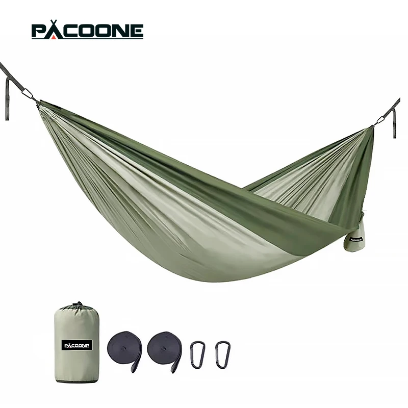 PACOONE-hamaca doble de nailon para acampar, hamaca portátil integrada para paracaídas, aventura al aire libre