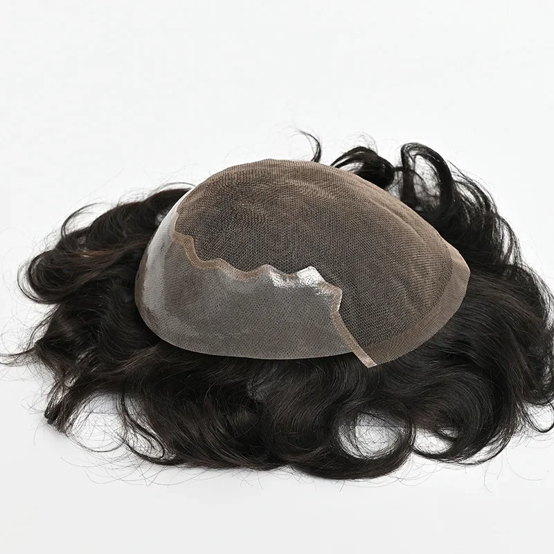 Perruque Lace Front Wig Suisse 100% Naturelle, Cheveux Humains, Pu, Unité Système de Remplacement, Europe, pour Homme