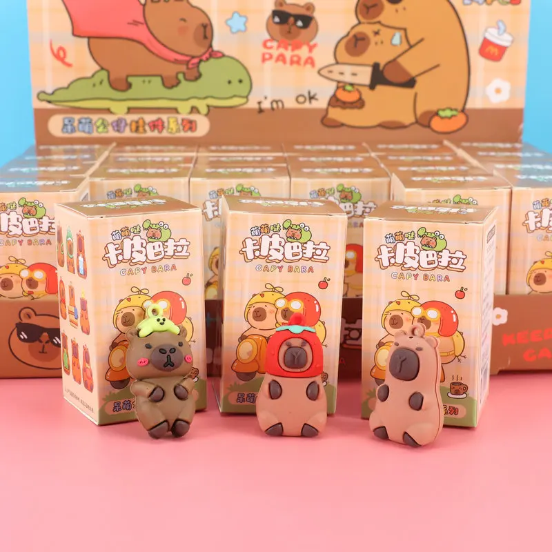 In Stock 24pcs Capybara Blind Box Keychain Cute Snot Bear Figure Mystery Box Doll Pendant Wholesale Bag Backpack Decorations