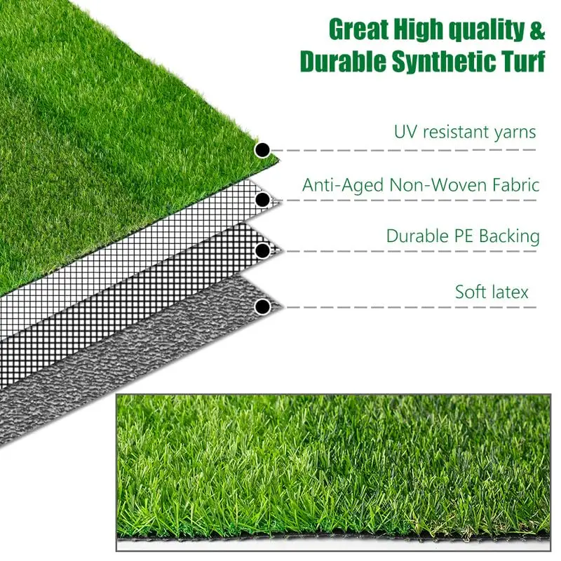 Artificial Grass Outdoor Rug 0.8inch 3FTX32FT Stripe Fake Grass Rug Mat Rubber Backing with Drain Holes Pet Faux Astro