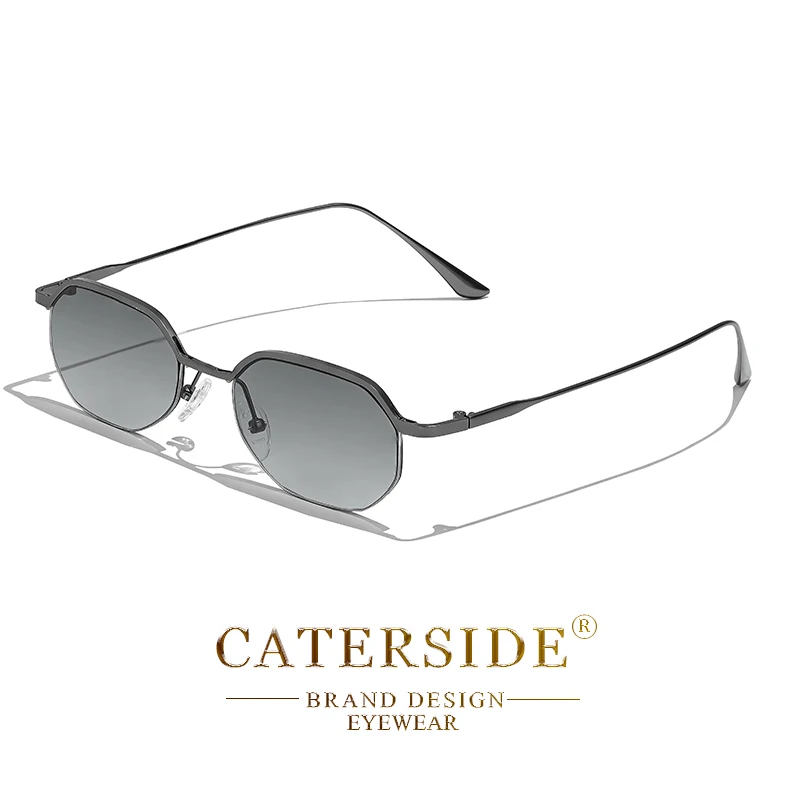 CATERSIDE Retro Kleine Sonnenbrille Männer Polygonale Punk Halbrahmen Sonnenbrille für Frauen Business Reise Party Brillen Sommer Stil – Detail 11