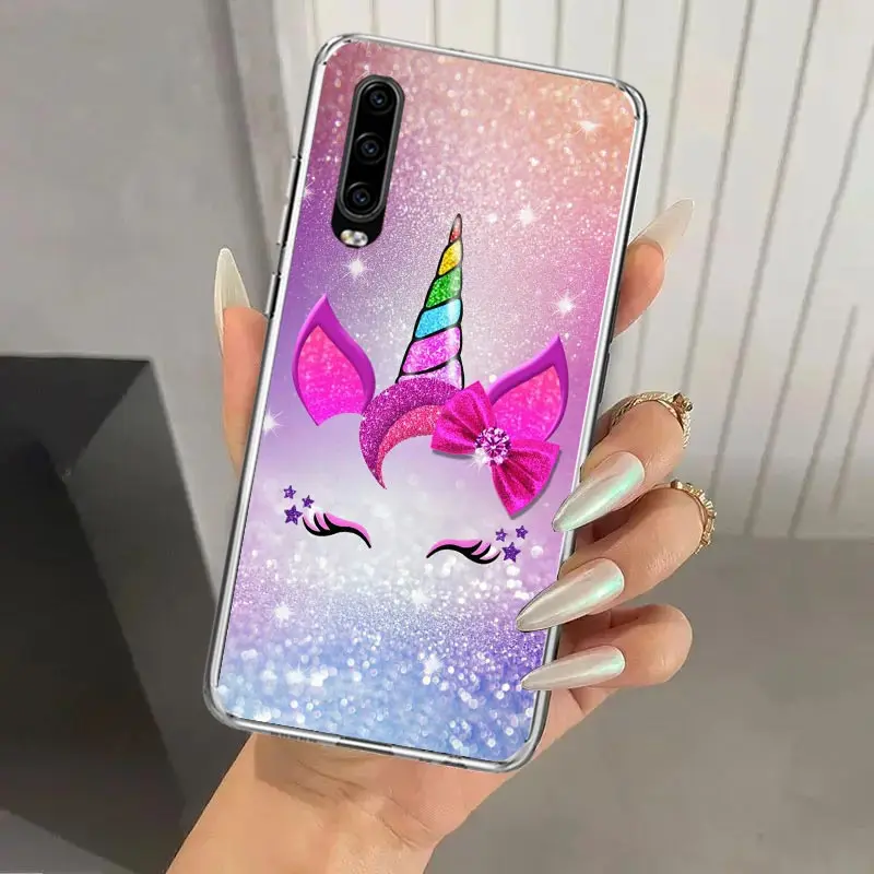 Funda de teléfono Rosa unicornio arcoíris para Huawei P40 P30 P20 P10 Pro Mate 20 10 Lite P Smart Z Y5 Y6 Y7 Y9S, Funda suave con estampado