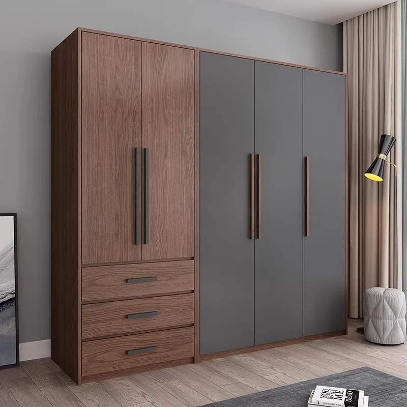 Nordic wardrobe modern simple and economical assembly five-door solid wood panel master bedroom household cabinet large