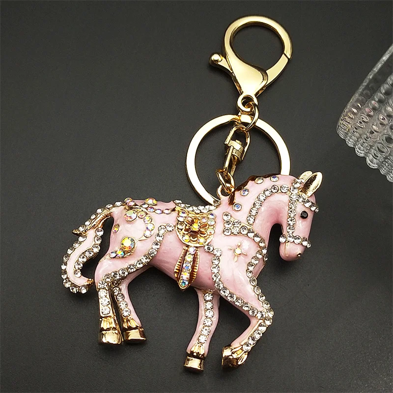 Mode Pferd Pony Schlüsselbund Frauen Männer Tier Voller Strass Kristall Schlüssel Ketten Halter Handtasche Anhänger Für Auto Schmuck Geschenk – Detail 6