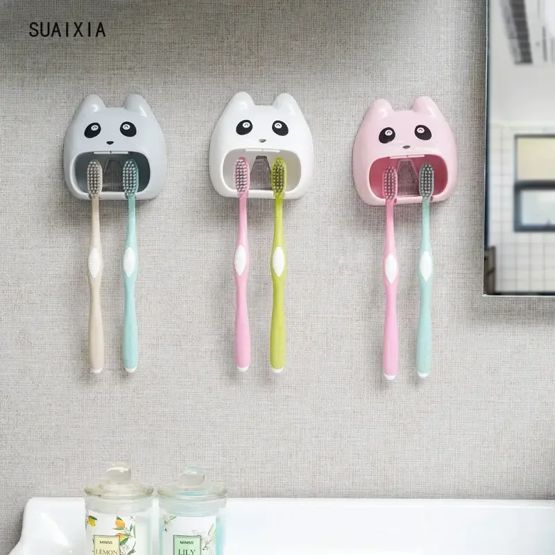 Cartoon Animals Toothbrush Holder Bathroom Accessories Set Wall Mount Cup Toothpaste Toothbrush Storage Rack  Punch free