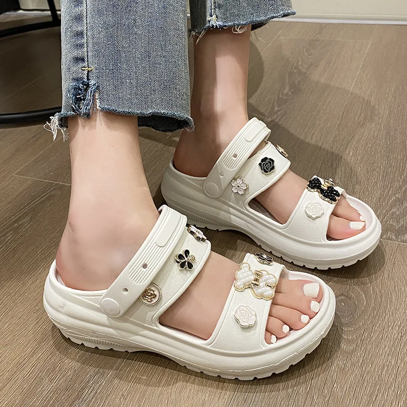 Women\'s Slippers 2024 New Summer Sandals 6cm Thick Bottom Outdoor Casual Beach Slides Popular DIY Fashion Clogs Soft Slipper