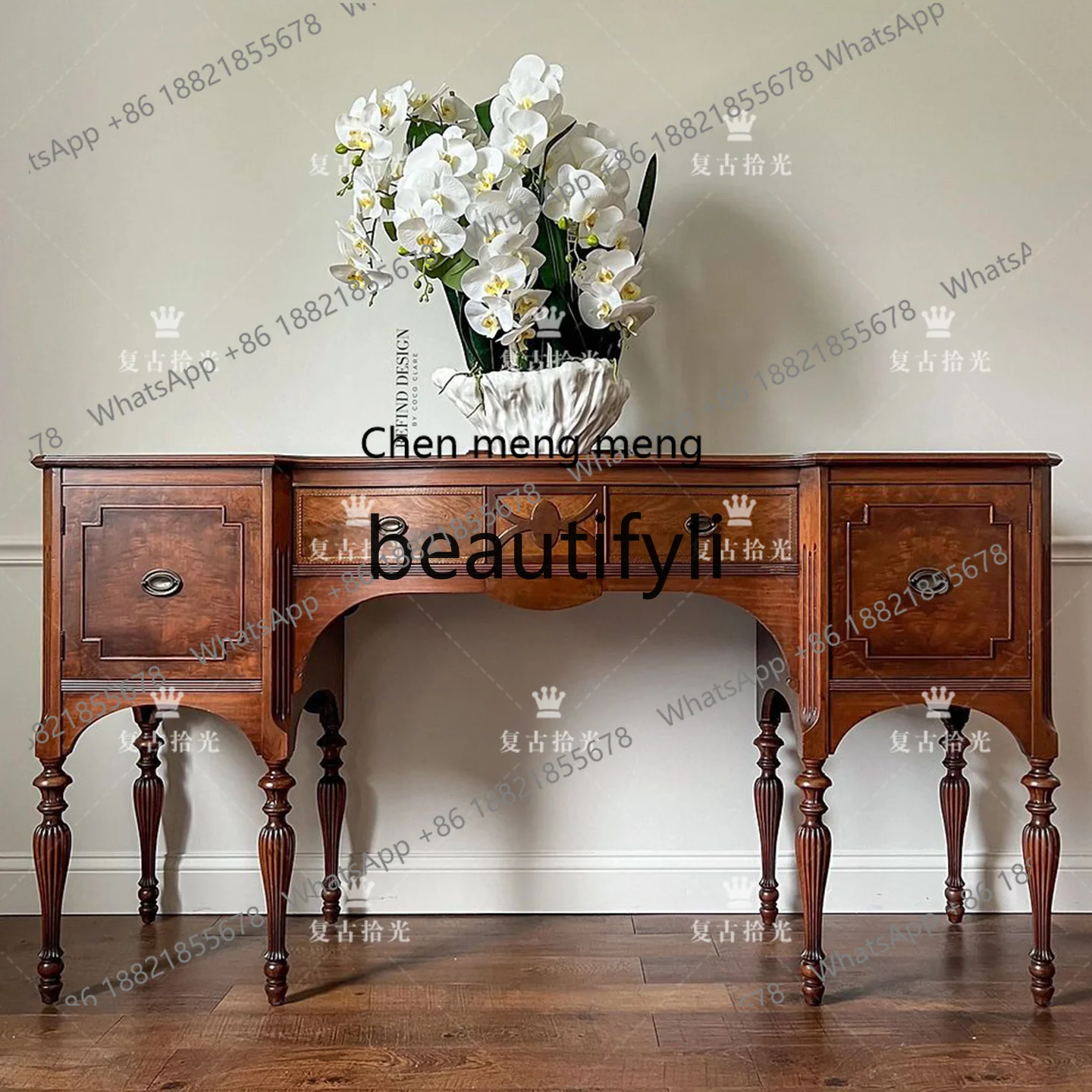 

French retro solid wood carving flower porch cabinet living room decorative cabinet foyer wall locker