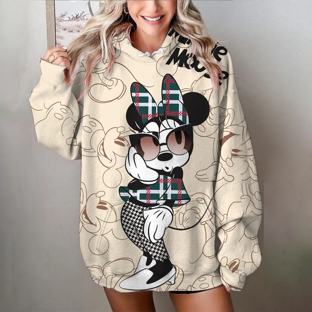 Disney 2024 Fall New Fashion Casual Cartoon Mickey Mouse Mickey and Minnie Print Slim O-Neck Long Sleeve Sweatshirt