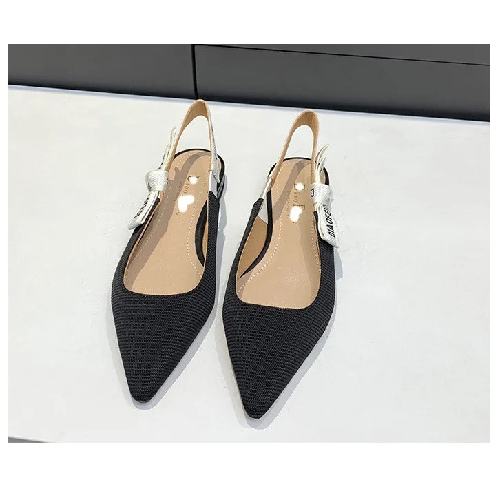 صنادل صيف 2025 الجديدة بتصميم عقدة الفراشة المحبوكة والمطرزة، أحذية نسائية كلاسيكية بمقدمة مدببة ونعل مسطح، أحذية مريحة بنمط ... #3