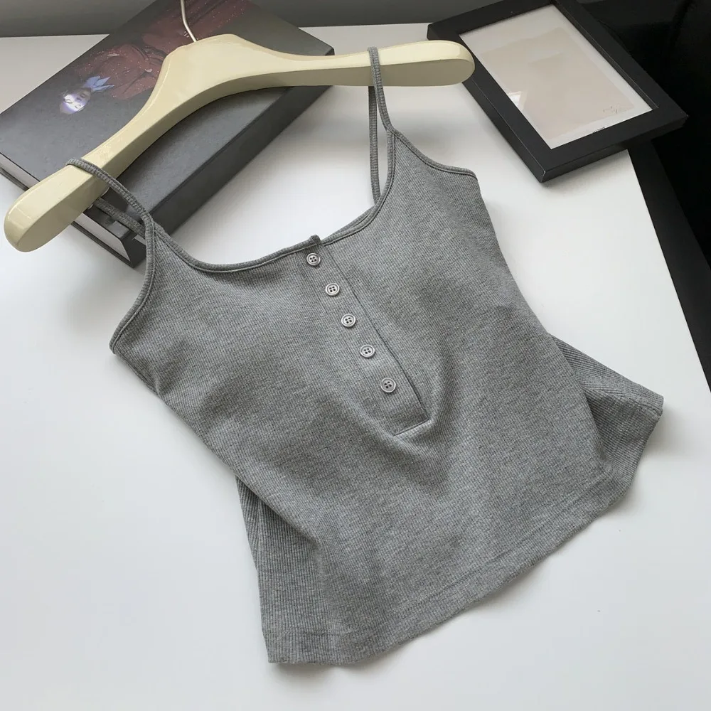 

Sleeveless Skinny Vest Cotton Tops Solid Color Suspenders Slim Crop Top Bottoming Shirts Undershirt Bra with Pads Camisole Club
