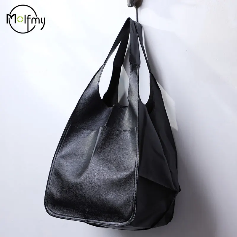 Large Capacity Tote Bags Women Handbags Casual Soft Designer Luxury Metal Look Pu Leather Shoulder Bag Retro Big Shopper Purses