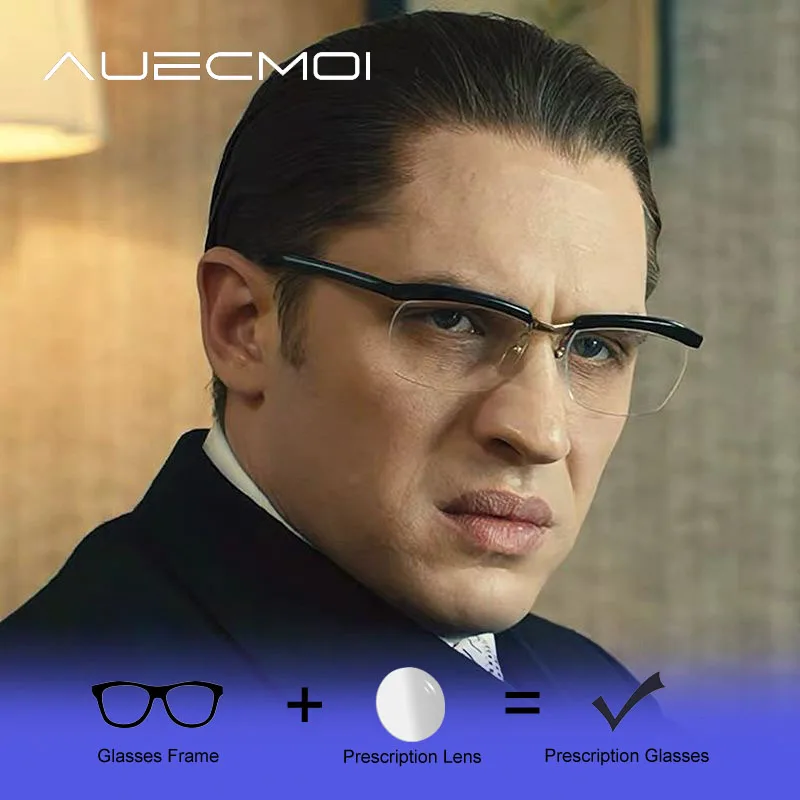 AUECMOI Vintage Acetate Half Frame Eyeglasses Men Myopia Prescription Glasses Man Tom Hardy Eyewear Optical view 2