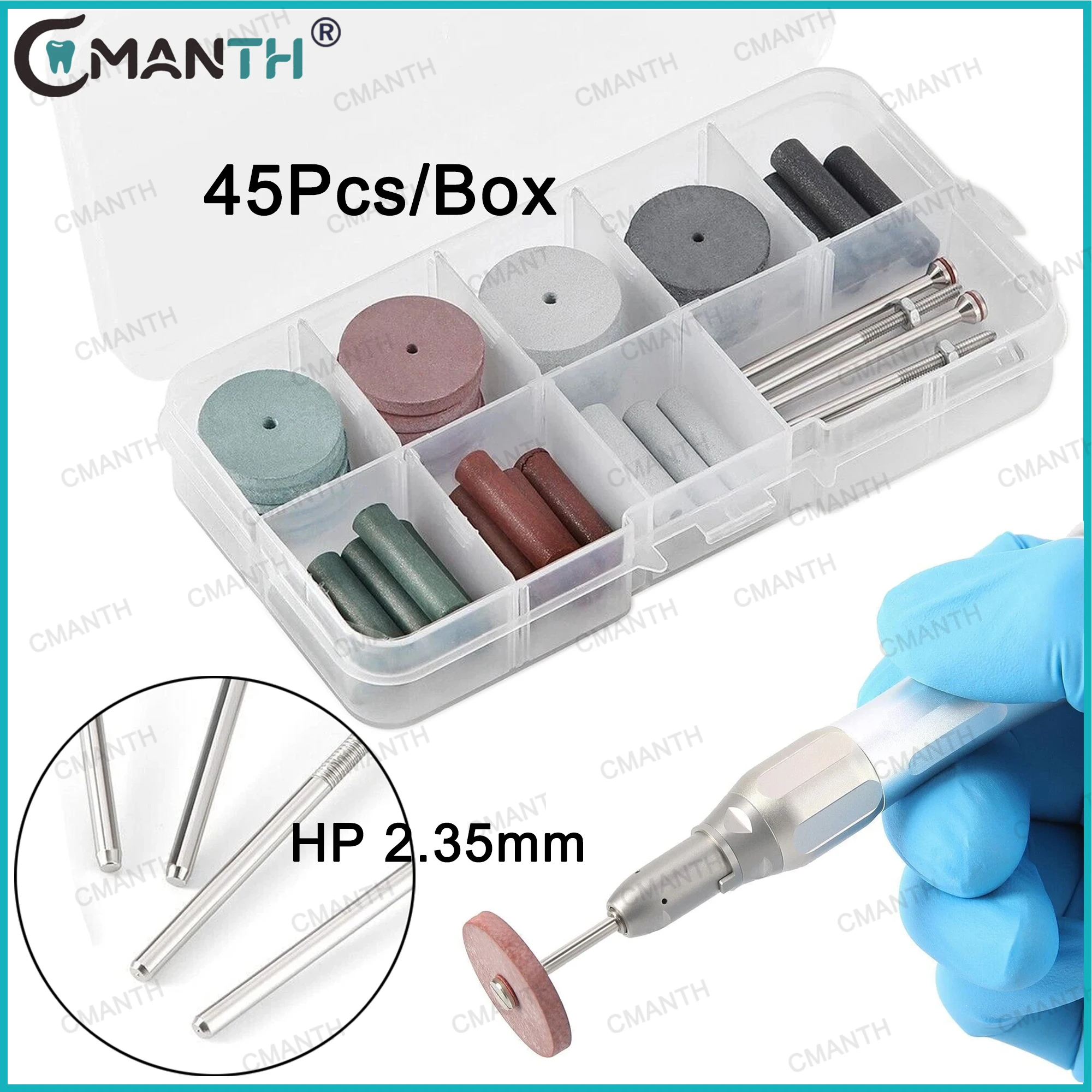 

45Pcs/Box Dental Polishing Wheel Kits Round Silicone Rubber Polishing HP 2.35mm For Low Speed Polisher Teeth Whitening Materials