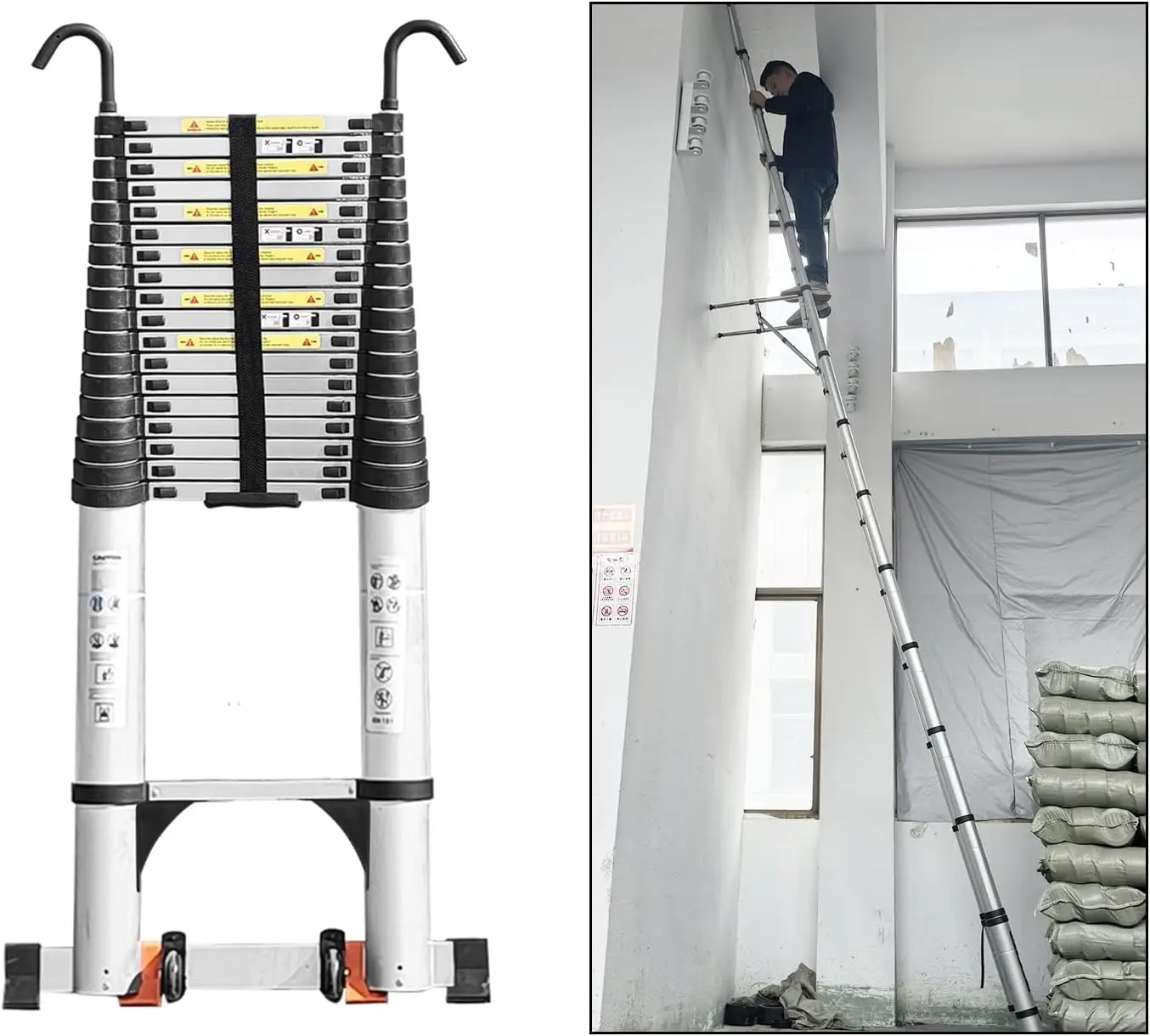 

JADDUO 27.9FT Telescoping Ladder Aluminum Lightweight Extension Ladder with 2 Triangle Stabilizers Collapsible Attic & RV Travel