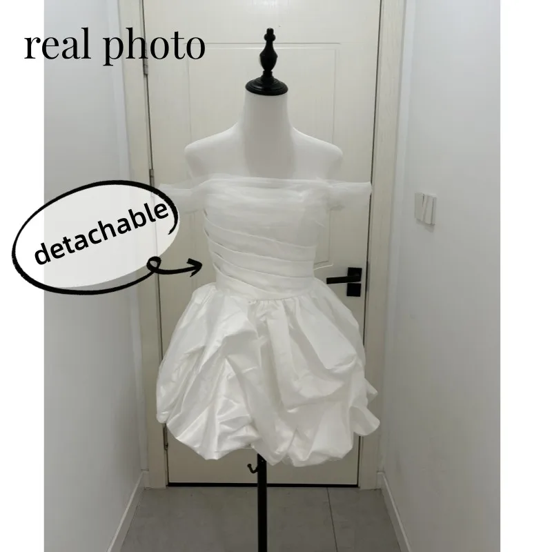 Newest Short Wedding Dresses Classic Elegant Boat Neck Simple Bridal Dress Backless Sexy Vestidos De Novia Customized