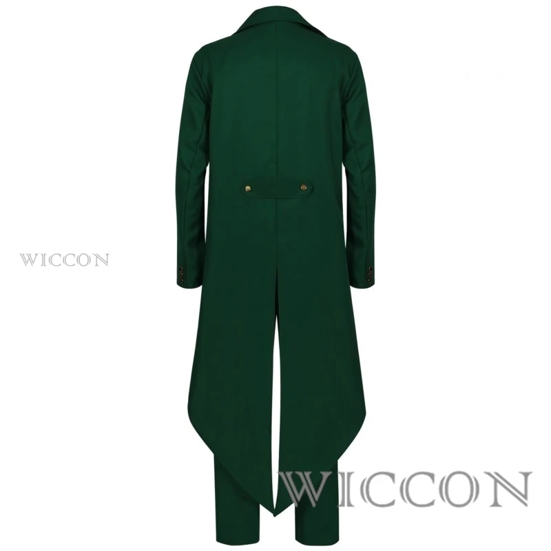 

Green Gothic Steampunk Tailcoat Tuxedo With Hat Bow Mens Medieval Formal Coat Halloween Cosplay Noble Theme Party