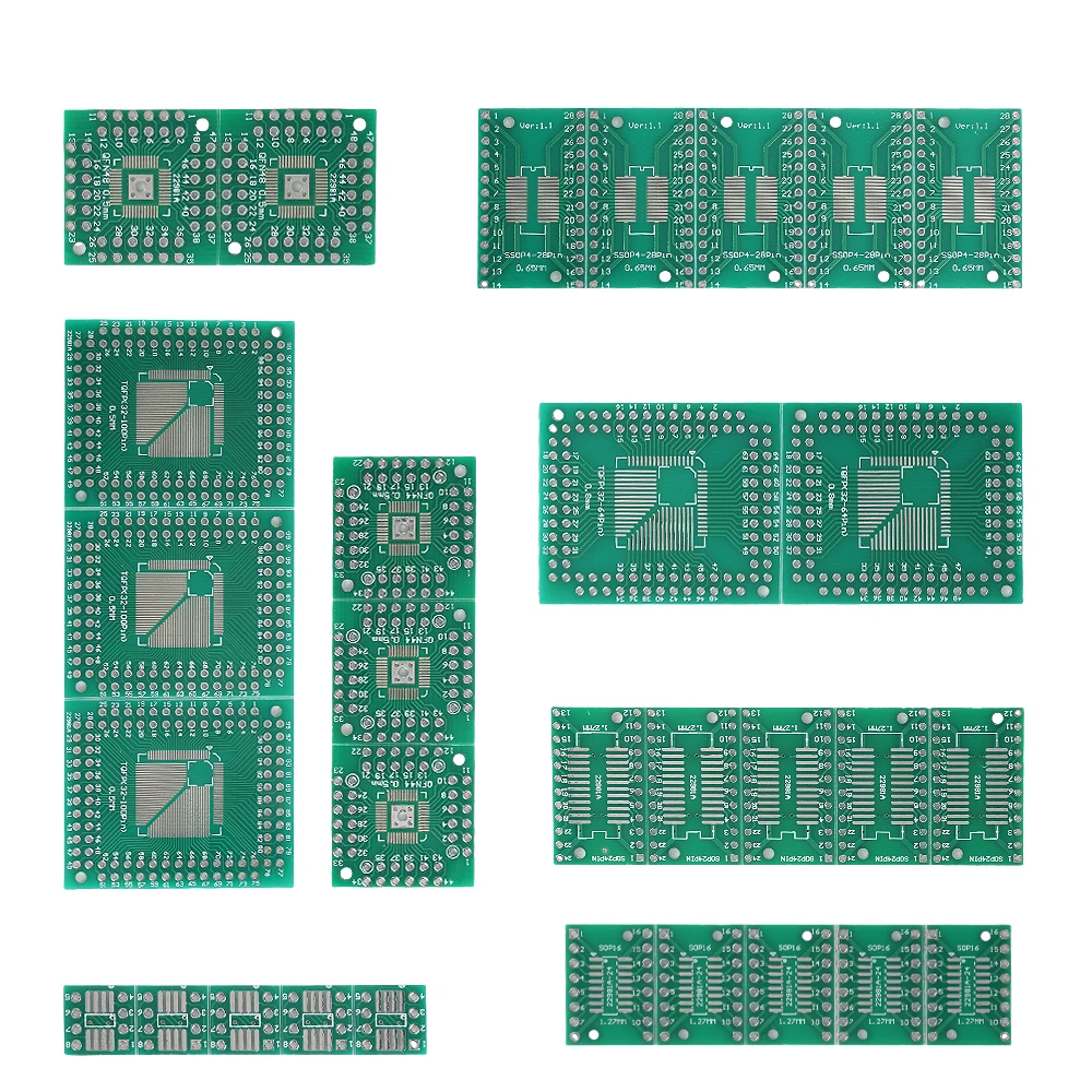 30szt/lot Zestaw płytek PCB Płytka drukowana SMD Turn To DIP Adapter Płytka konwertera FQFP HTQFP QFN48 SOP SSOP TSSOP 8 16 24 28