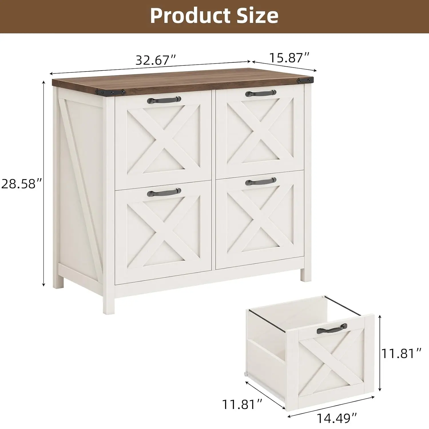 Farmhouse Lateral File Cabinet 4 Drawers Wood Storage Letter A4 Hanging File Printer Stand Home Office, Customized