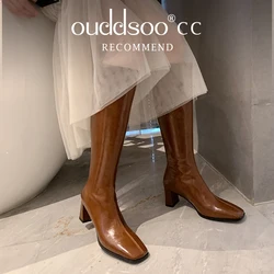 Ods Liyke Black Knee High Boots Women Chunky Heels Casual Winter Motorcycle Long Shoes Square Toe Zip Fashion Cool Knight Botas