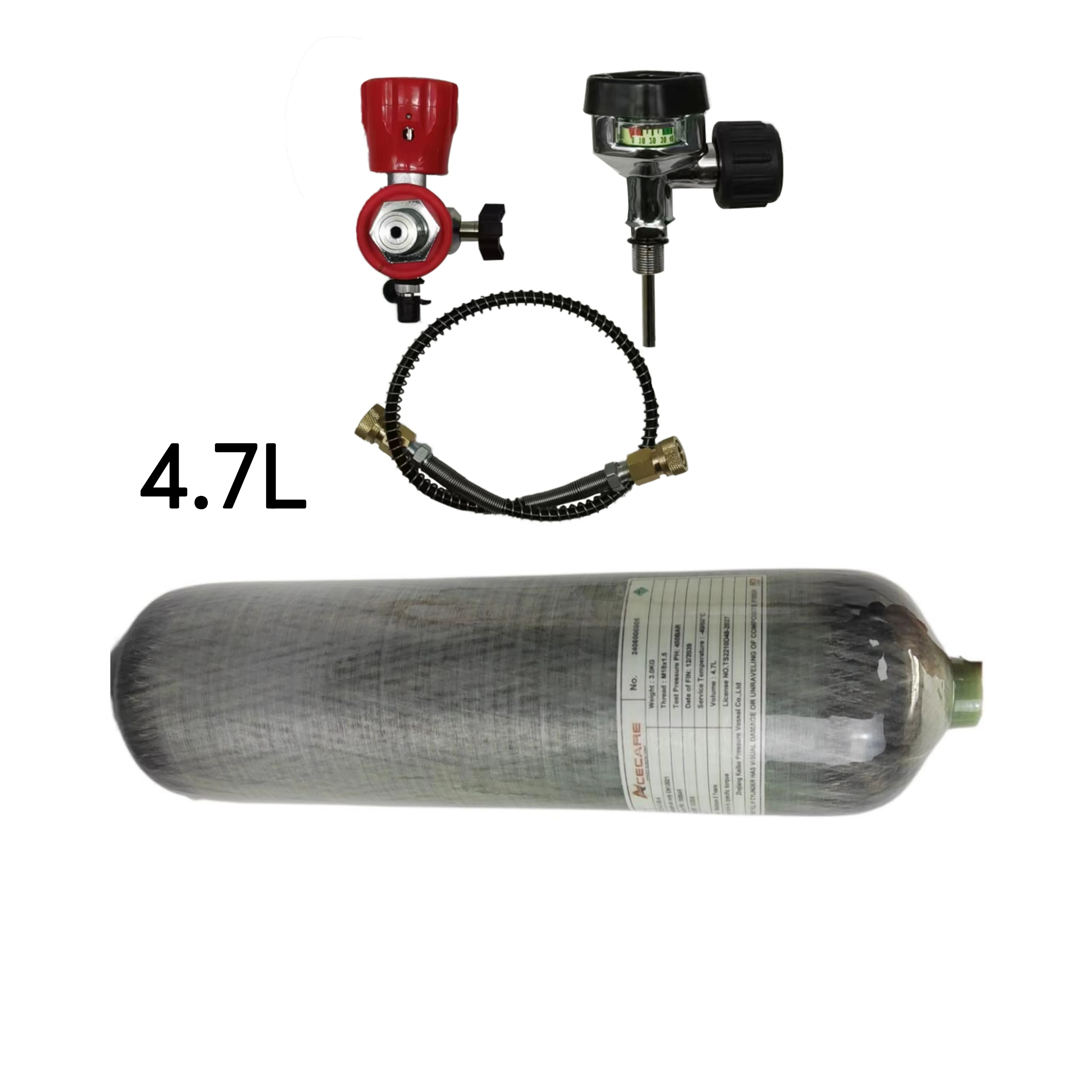 

ACECARE 4.7L Carbon Fiber Cylinder 4500Psi 300Bar High Pressure Diving Tank with Valve HPA Diving Fill Station Scuba M18*1.5