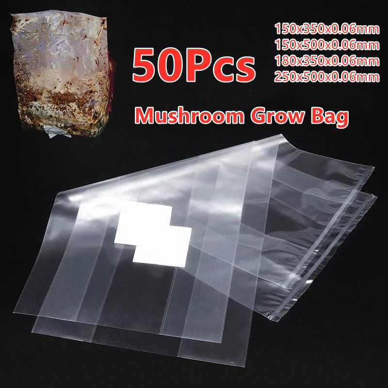 4 Sizes 50 Pcs PVC Mushroom Spawn Grow Bag Substrate High Temp Pre Sealable  Garden Supplies For Mushrooms Fungus Grow Bags