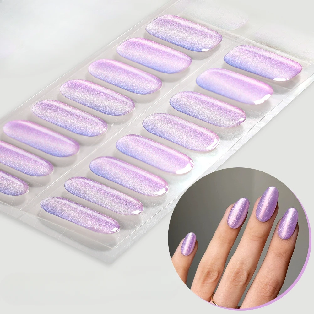 Gradient Auroras Semi Cured Gel Nail Strips Sparkly Shinning DIY Gel Polish Stickers for Nails Works with UV/LED Nail Lamps