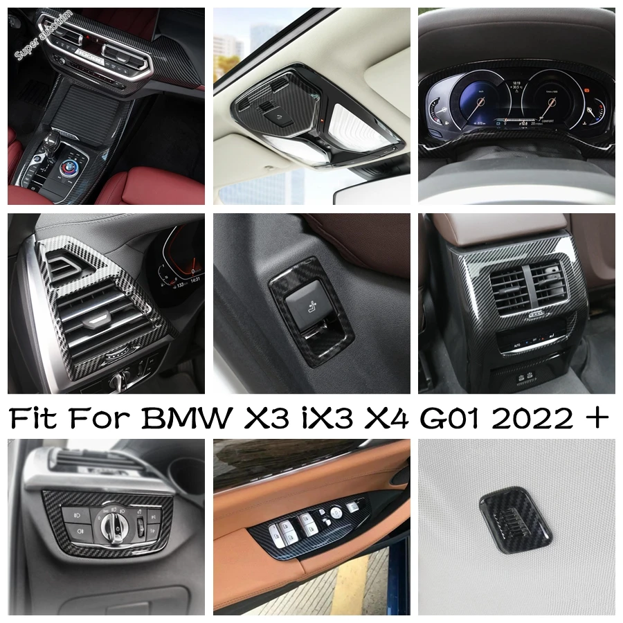 

Rear Row Seat Adjust Switch Button / Armrest Box Anti Kick Cover Trim For BMW X3 iX3 X4 G01 2022 2023 Carbon Fiber Accessories