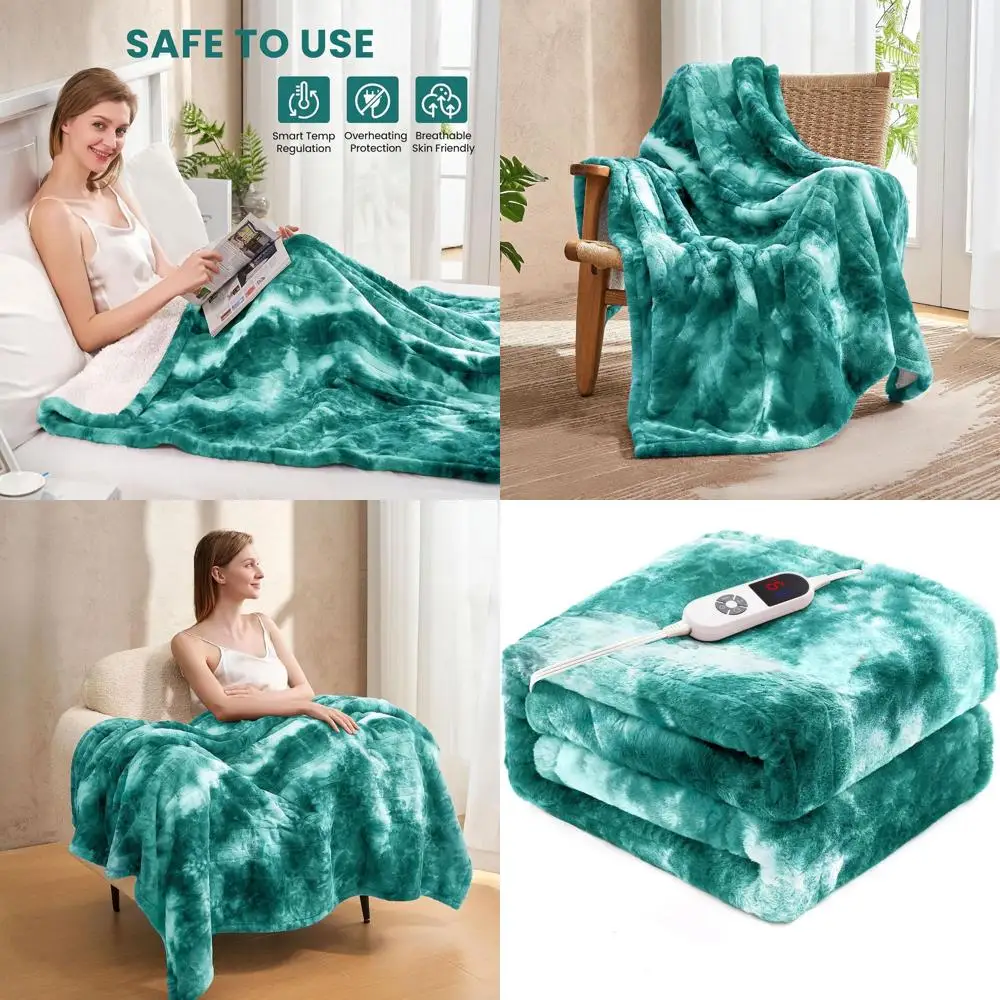 

Luxury Green Twin Size Faux Fur Electric Blanket, 62x84, 6 Heat Levels & 12H Auto Shut-off
