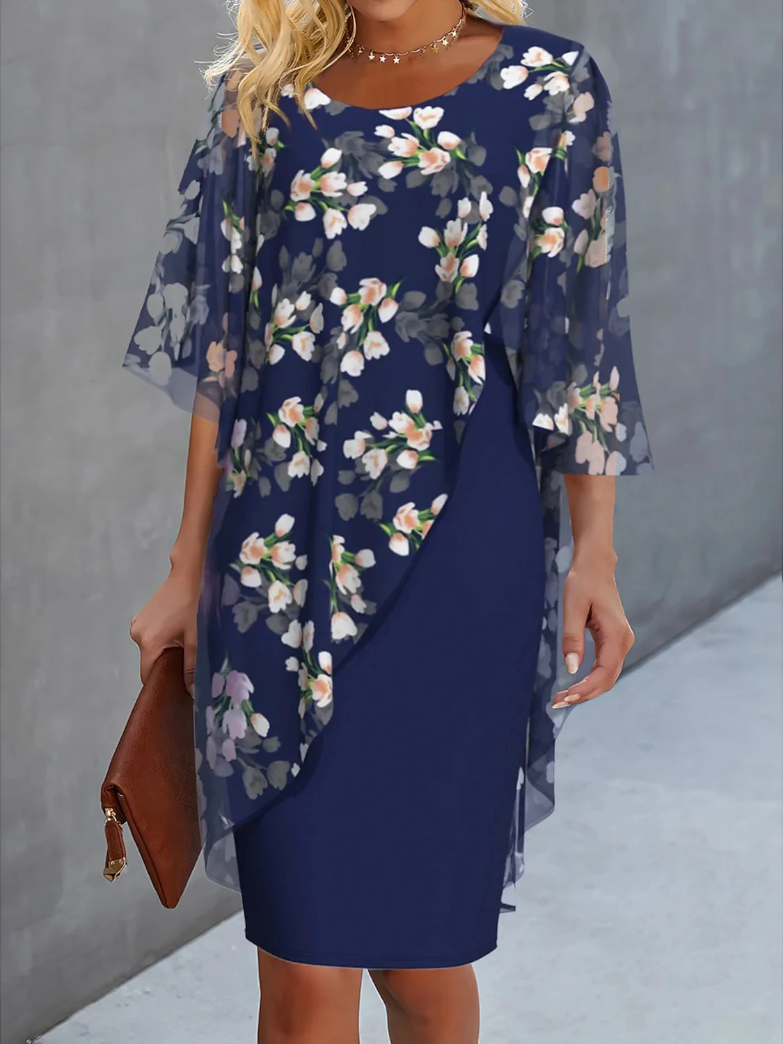 Sukienka Plus size ze sztucznym dwuczęściowym szalem z nadrukiem drukowany wzór elegancka sukienka dopasowany koktajl