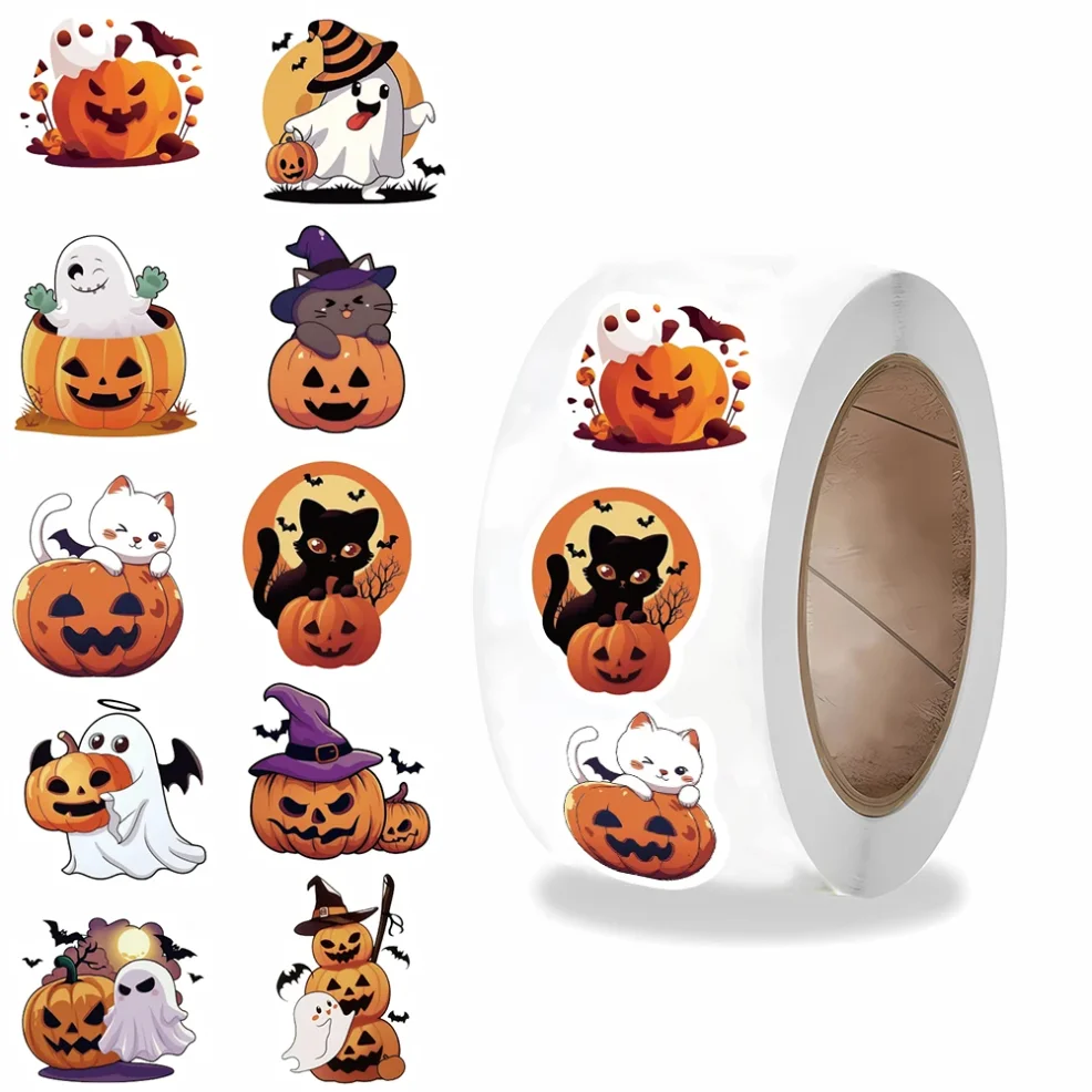 

500PCS Halloween Roll Stickers Laptop Luggage Mobile Personalized Colorful Skateboard Living Room Harajuku Decoration Sticker