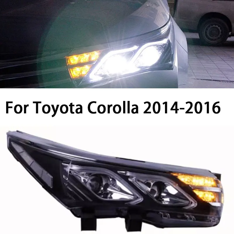 

Для Toyota Corolla светодиодный фары автомобильные фары 2014-2016 фары Corolla DRL сигнал поворота Дальний свет ангельские глазки объектив проектора