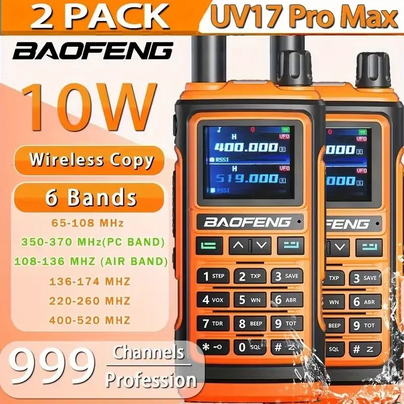 

1pc 5/10W UV 17 Pro Max Walkie Talkie, Four Bands Wireless Copy Frequency Powerful Waterproof Two Way Radio, Long Range WalkieTa