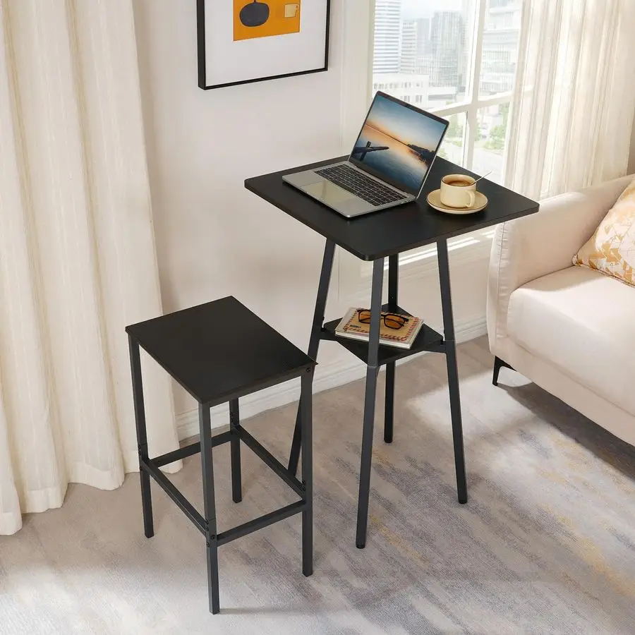 Bar Table, 2Tier High Top Pub Table, Counter Height Table with Storage, Small Kitchen Dining Table, 36.6 High Bar Table for Liv