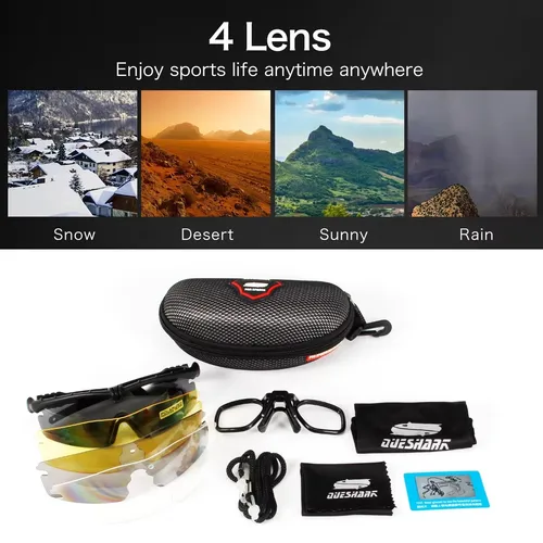 Imagen 2 del producto Gafas de sol tácticas Queshark, gafas de seguridad polarizadas UV400 de grado militar para disparar, cazar, motocicletas, ciclismo, Paintball