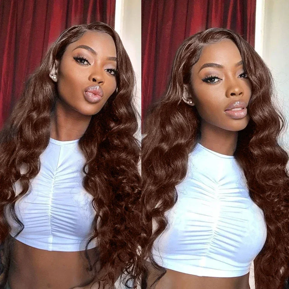 Chocolate Loose Deep Wave Human Hair Wig Brown Ocean Curly Lace Frontal Wigs for Women Brazilian 13x4 Perruque Cheveux Humains