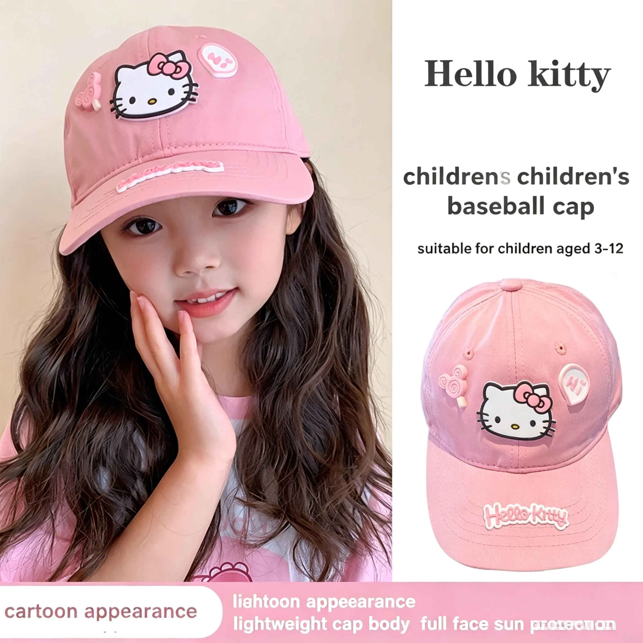 

Hello Kitty Baseball Cap for Teenagers, Spring/Summer 3D Cartoon Sanrio Wide-Brimmed Duckbill Cap, Travel Sun Hat, Holiday Gifts