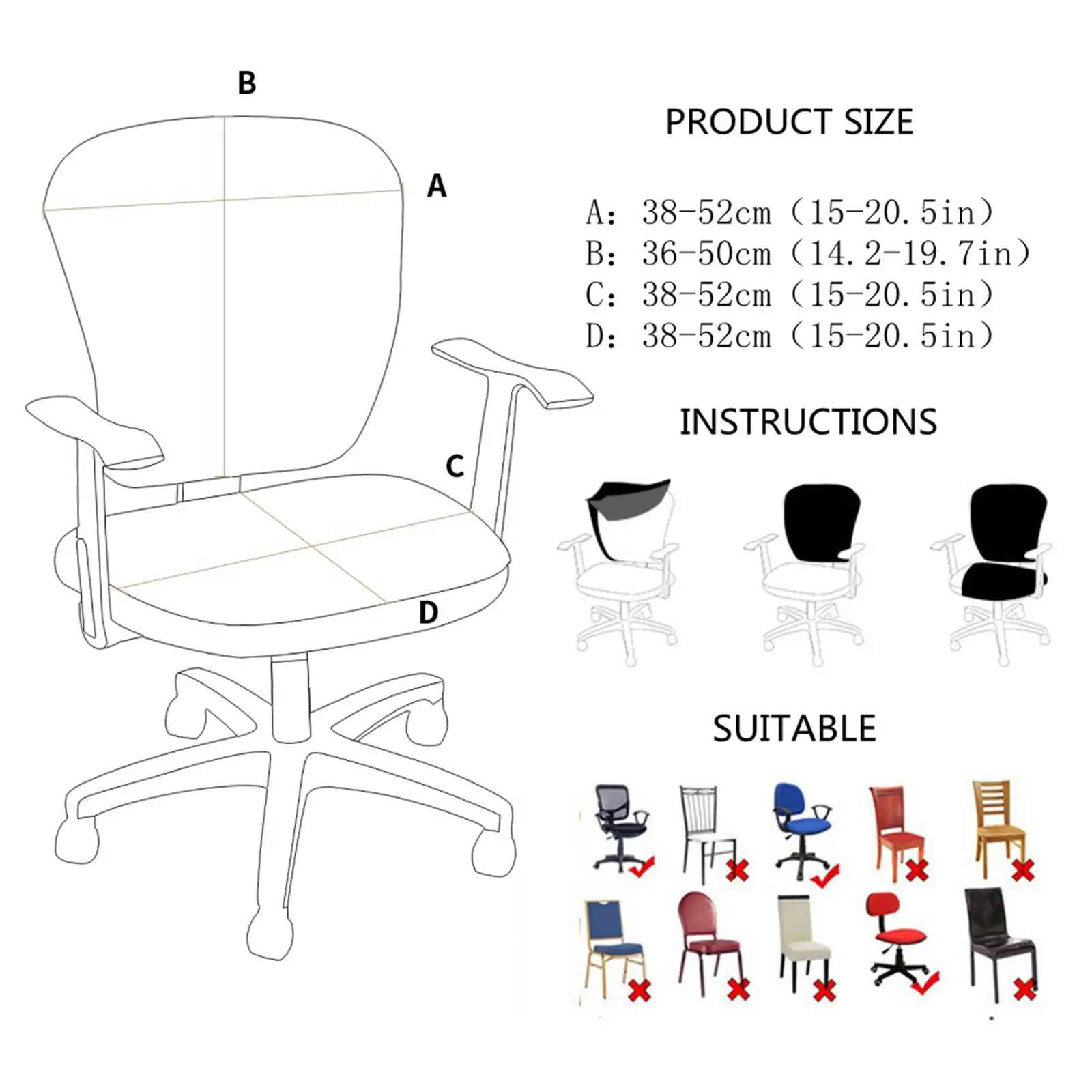 Universal Computer Office Chair Cover Stretch Slipcover Protective Upholstery Decorative for Home Desk Seating Room