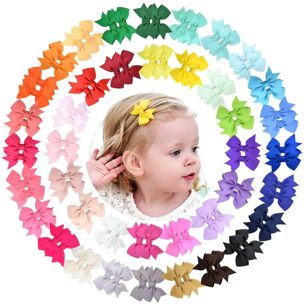 

20Pcs/Lot Solid Ribbon Bowknots BB Hair Clips For Cute Girls Boutique Barrettes Hairpins Headwear Kids Hair Accessories 2020 New