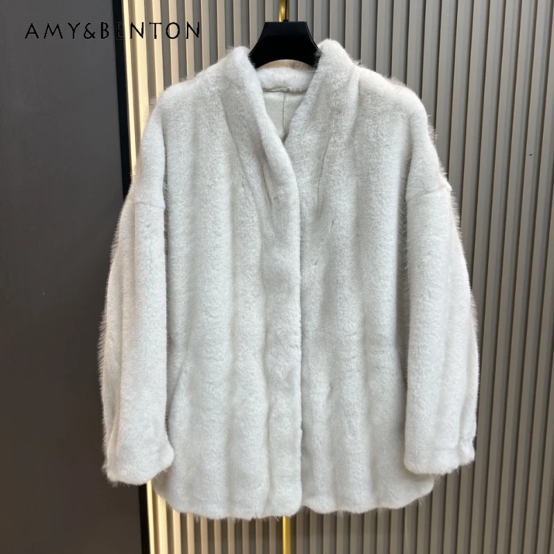 

Long-sleeves Faux Mink Fur Coat 2025 Winter New Loose Slimming Elegant Age-Reducing Thickened Warm Furry Integrated Jacket Women