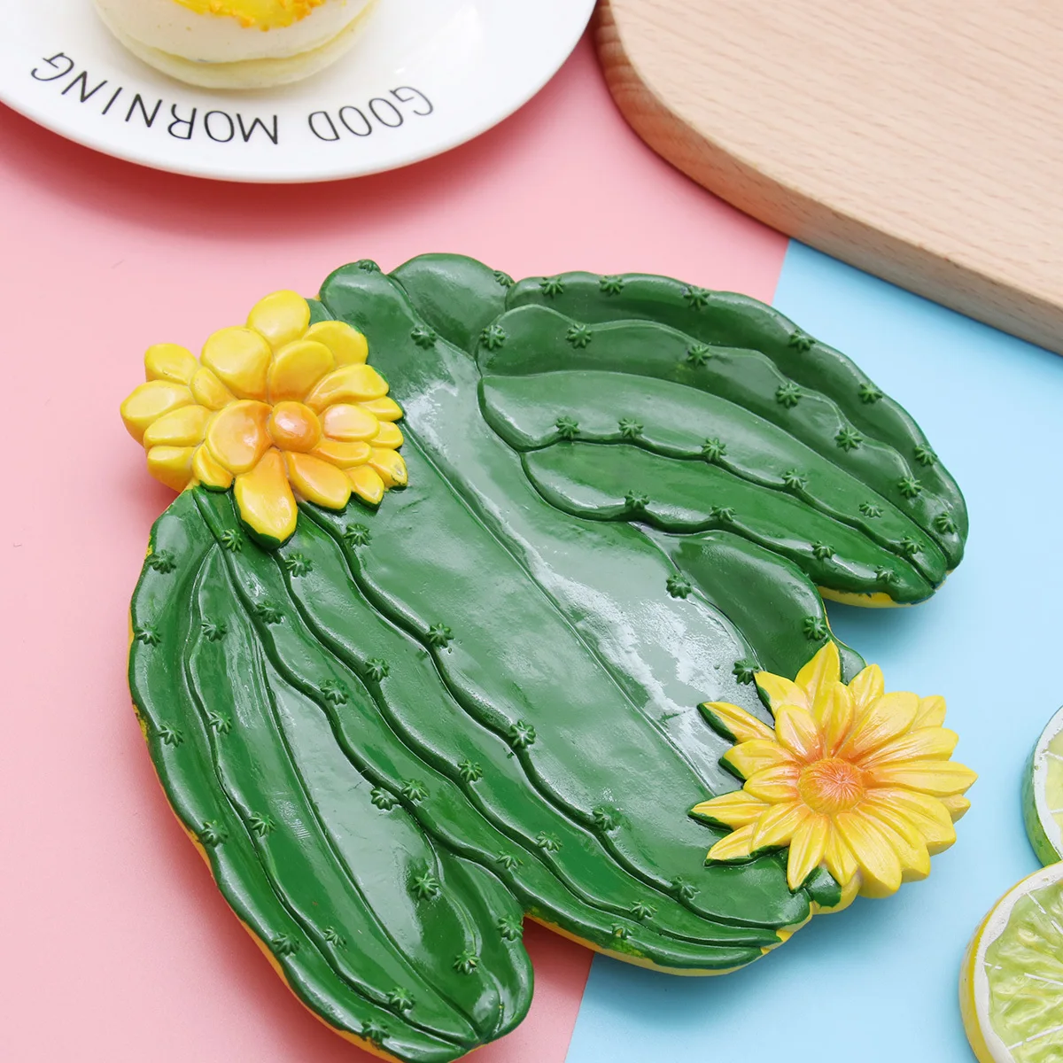 Bandeja de joyería de resina de plantas de simulación, diseño de Cactus verde, plato de dulces funcional para aperitivos, plato de frutos secos y nueces, cocina casera