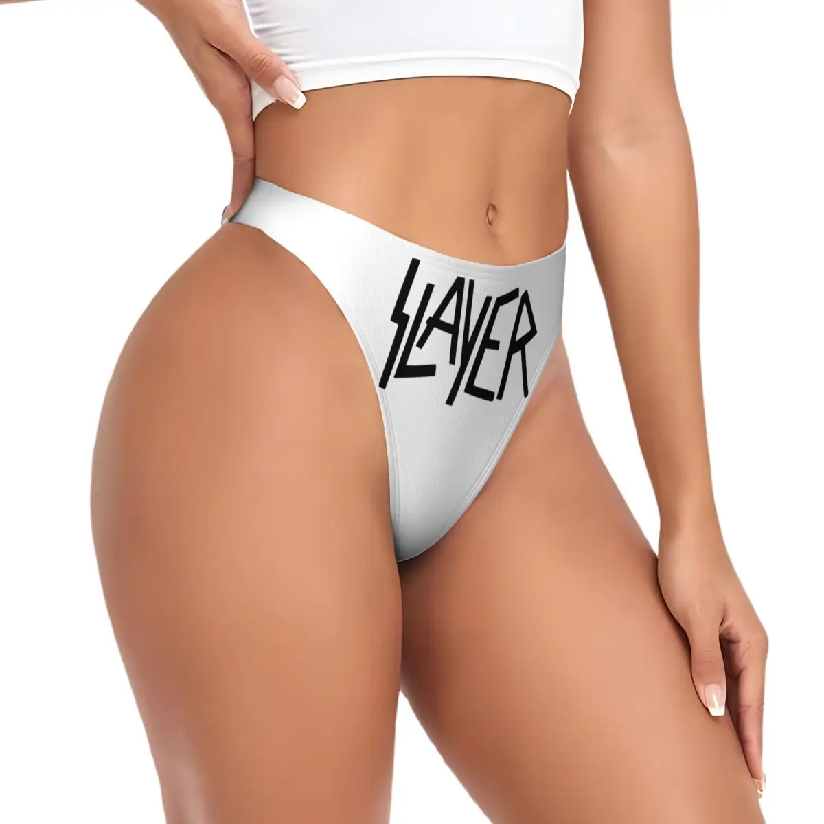 Custom Black Heavy S-Slayers Thrash Metal G-string Panties Womens Stretch Rock Roll Band Thong Underwear