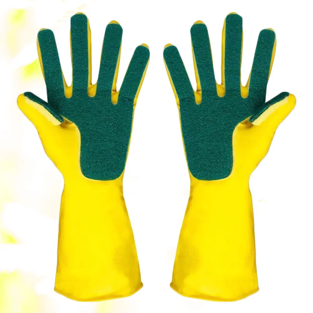 

1Pair Cleaning Gloves Latex Dishwashing Gloves with Scouring Pads Kitchen Nonslip Housework Hand Protection for Car Washing