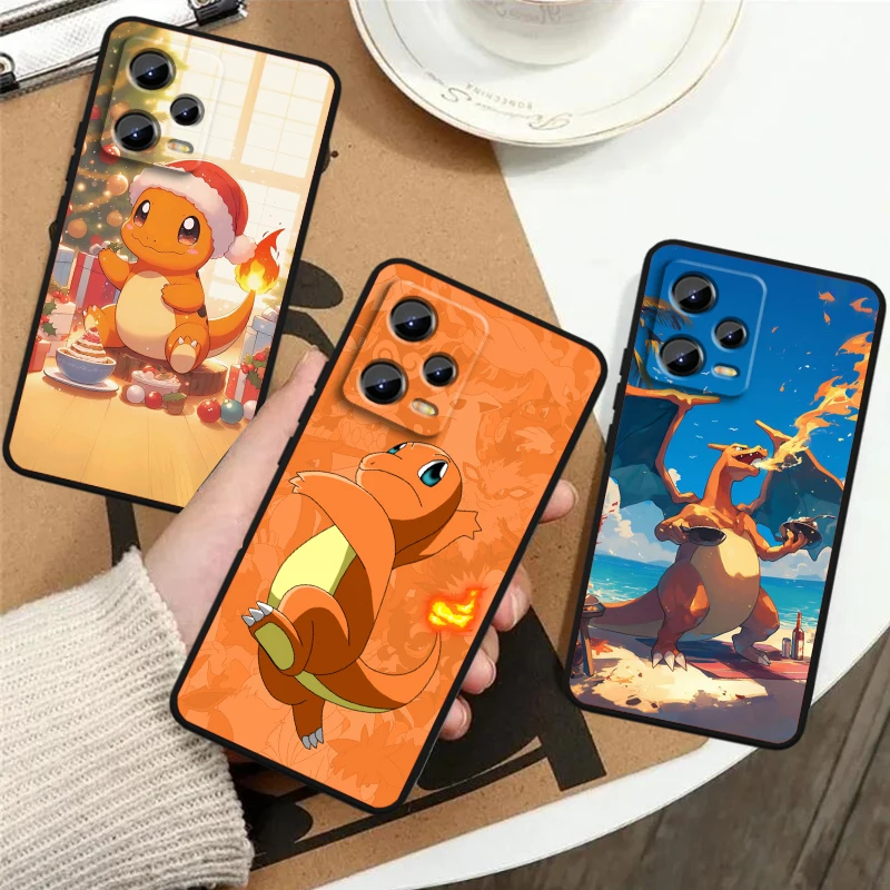 P-Pokemons Little Fire Dragon For Xiaomi Redmi Note 13 12R 12 12S Turbo 11 11T 11S 10 10S Pro Plus 5G Black Back Phone Case