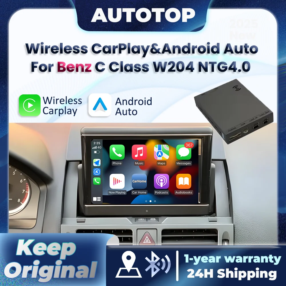 Interface décodeur sans fil CarPlay Android Auto pour Mercedes Benz Classe C W204 C204 2008 2009 2010 2011 NTG4.0 NTG 4.0 MirrorLink Airplay Bluetooth AUX Module auto