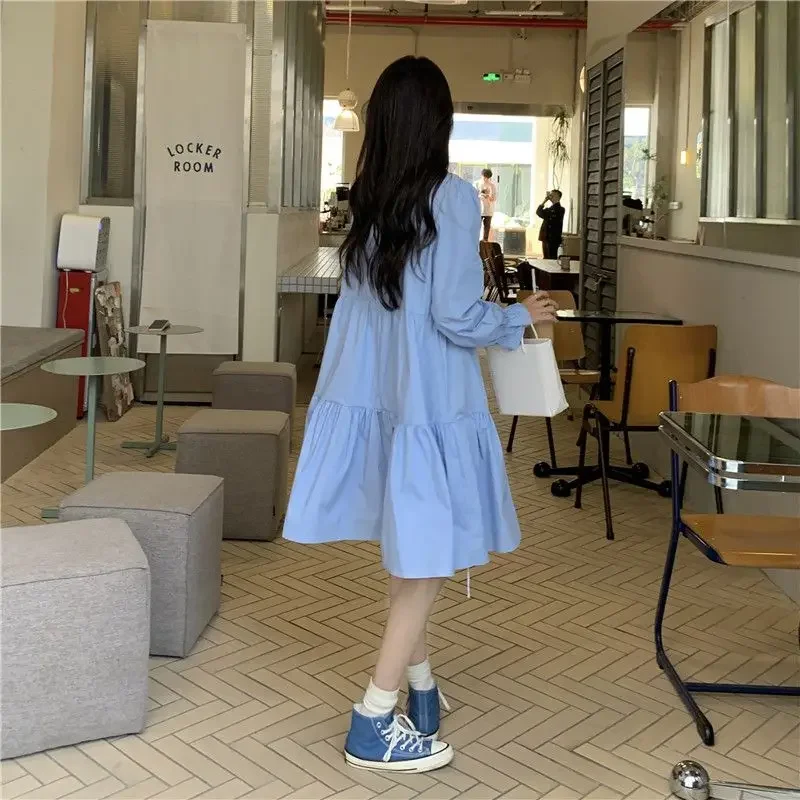 Lockeres First Love Short Chic Milk Sweet Kleid Langarm-Hemdkleid Französisch